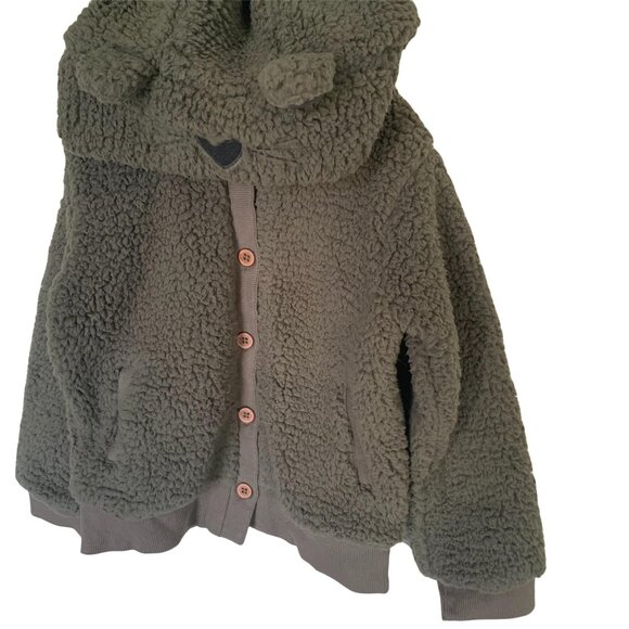 NWT Boboli Olive Green Cat Ear Sherpa Cardigan 4 - Picture 6 of 7